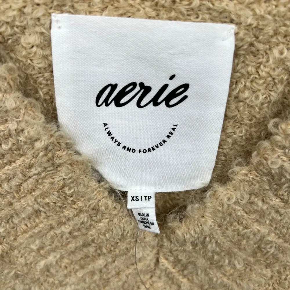 Aerie Sweater Women XS Tan V-Neck Boucle Knit Long Sleeve Pullover 065-0745-3312